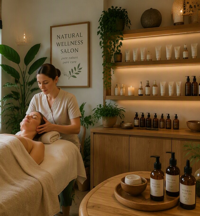 Een behandelaar in een lichte, natuurlijke wellnesssalon
